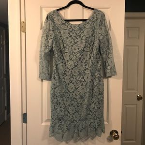 Blue Gray Lace Formal Wedding Guest Cocktail Dress